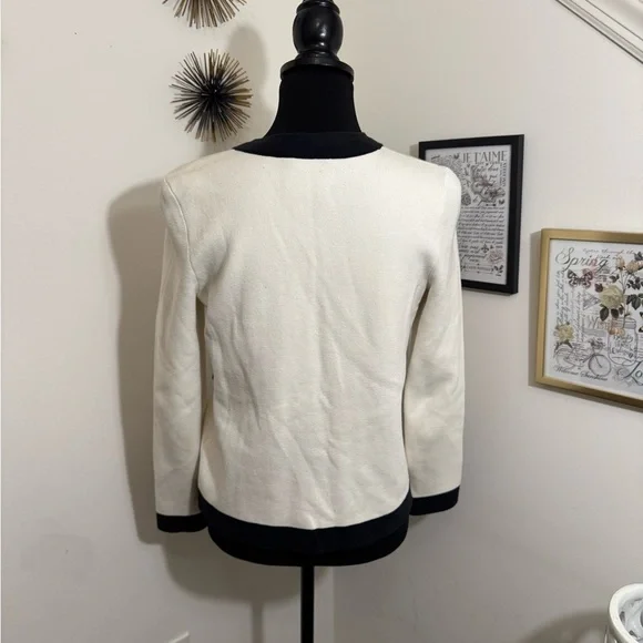 kate spade color block cardigan in white with black accents size small - Picture 2 of 10